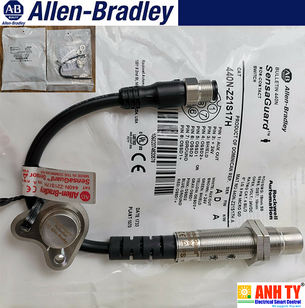 Allen-Bradley 440N-Z21S17H | SensaGuard Non contact switch -Cảm biến từ an toàn 2NC 1NO Vỏ thép M18 Đầu nối 8-Pin
